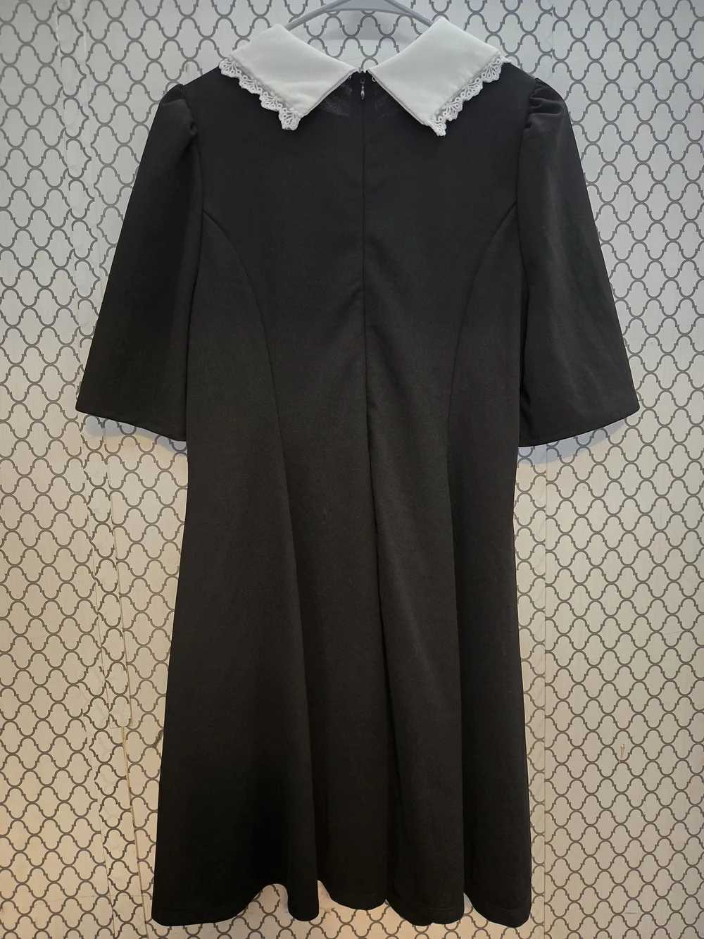 Black Dress with White Peter Pan Collar - Classic Elegant Women's Dress